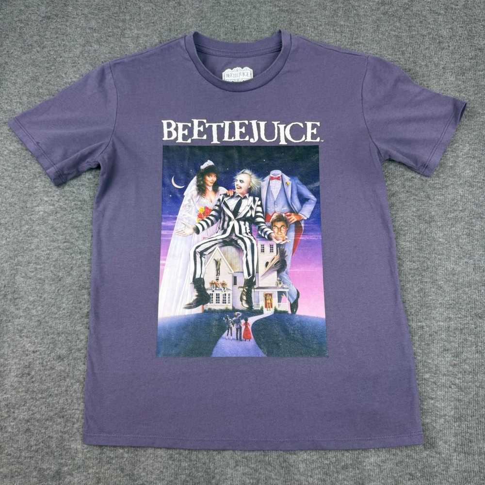 Beetlejuice Graphic T-Shirt Kids Medium Purple Movie Poster Short Sleeve Tee